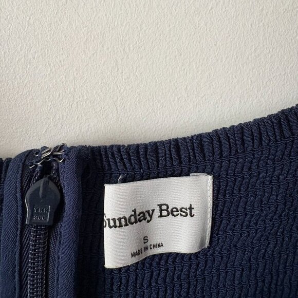 Aritzia Sunday Best Deliah Smocked Mini Dress Navy Blue Size Small - Picture 6 of 8